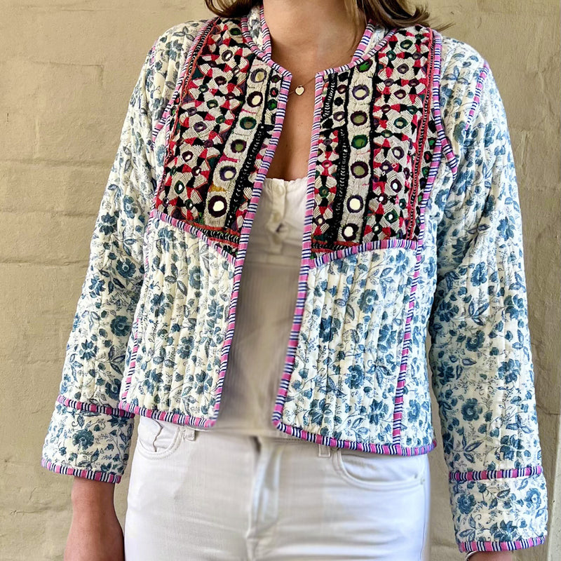 quilted jackets, Faro quilted jackets, cotton quilted waist coats, Block Printed Boho Style clothing,  Quilted Handmade Jackets