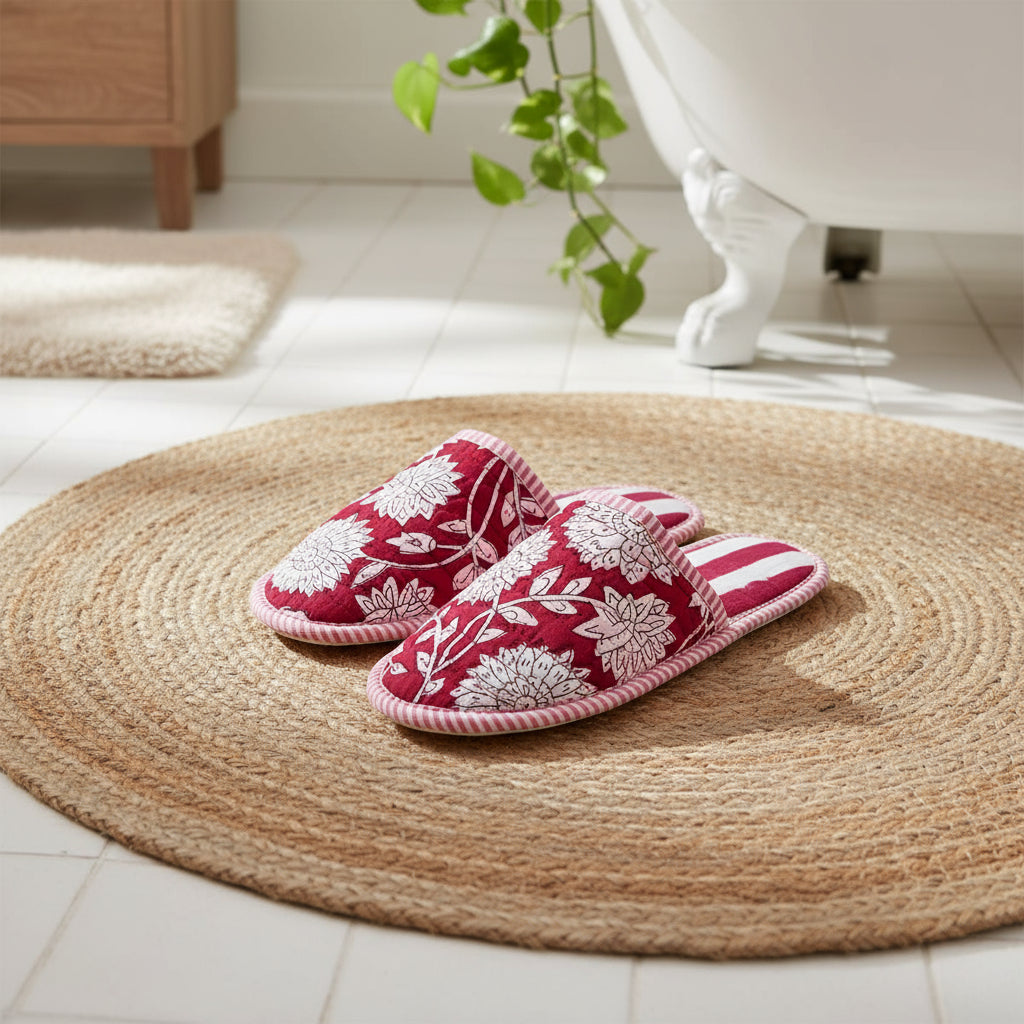 ZINAT ROUGE Blockprint Quilted Slippers