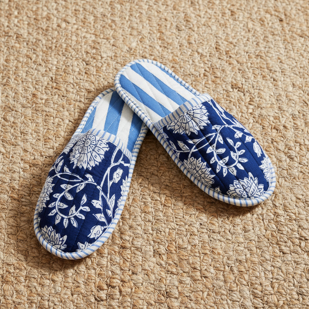 ZINAT BLUE Blockprint Quilted Slippers