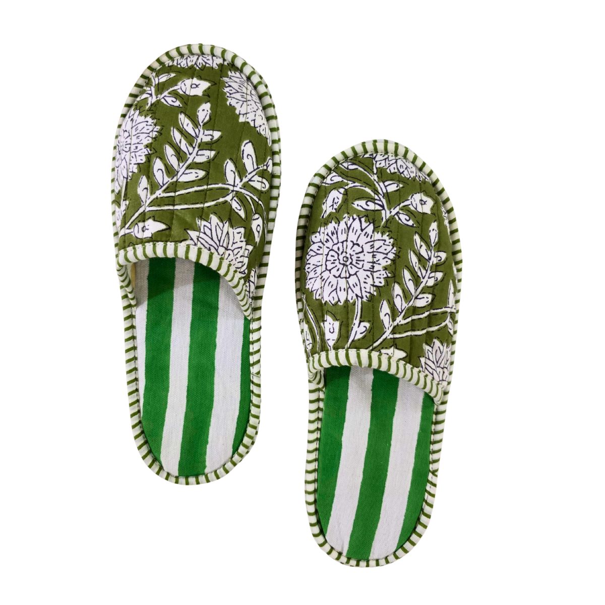 ZINAT OLIVE Blockprint Quilted Slippers