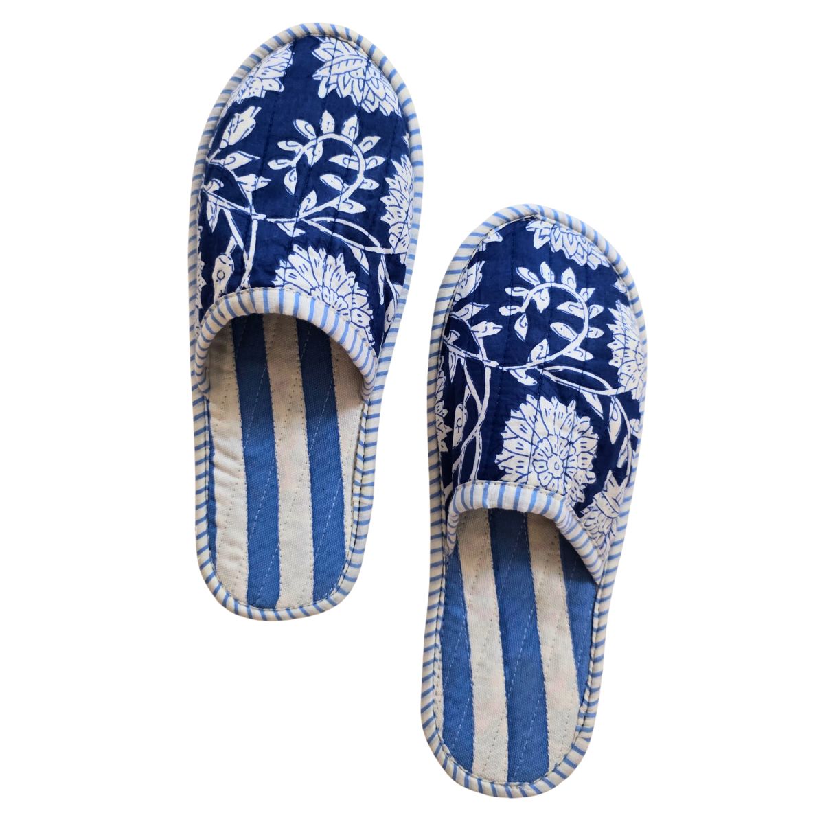 ZINAT BLUE Blockprint Quilted Slippers
