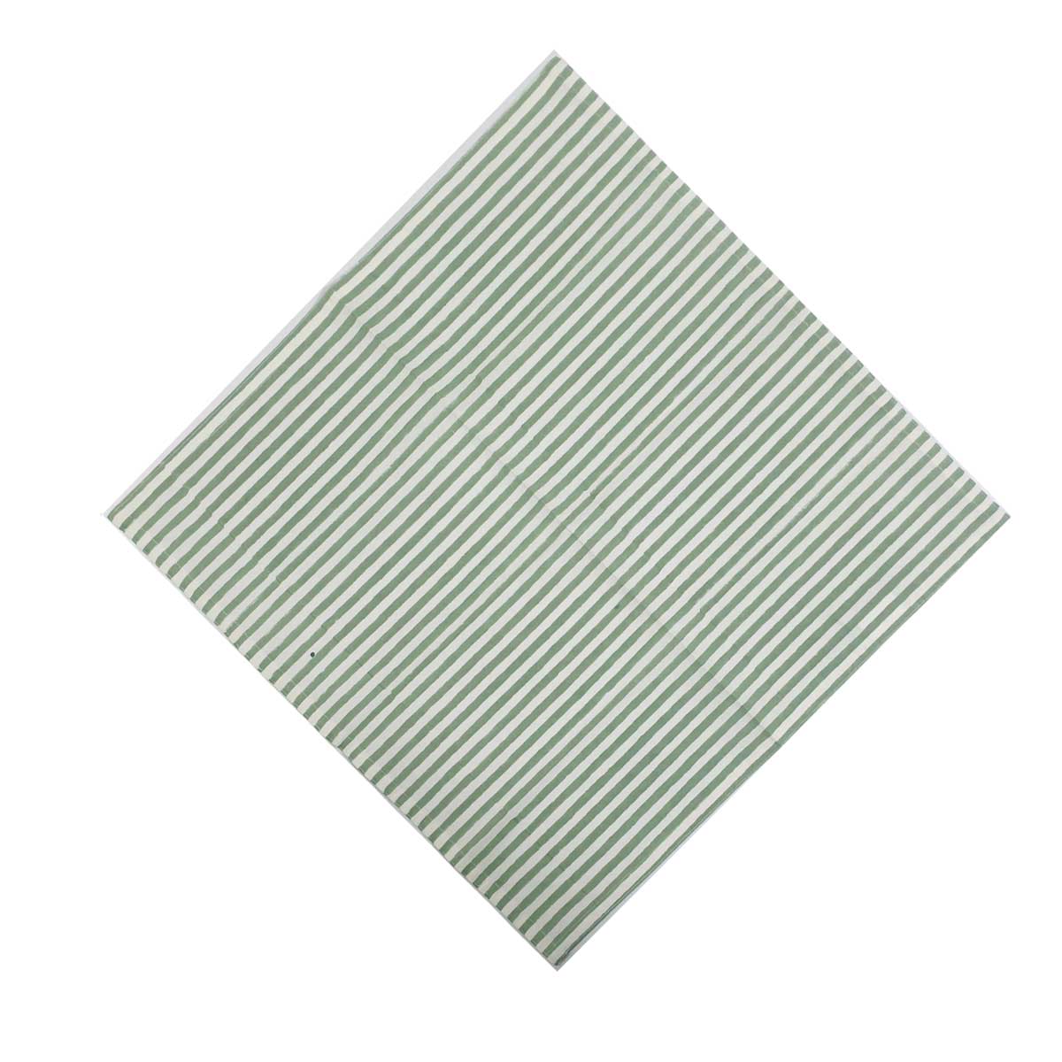 A square piece of fabric or paper with a fine diagonal striped pattern in sage green and white, shown on a plain white background.