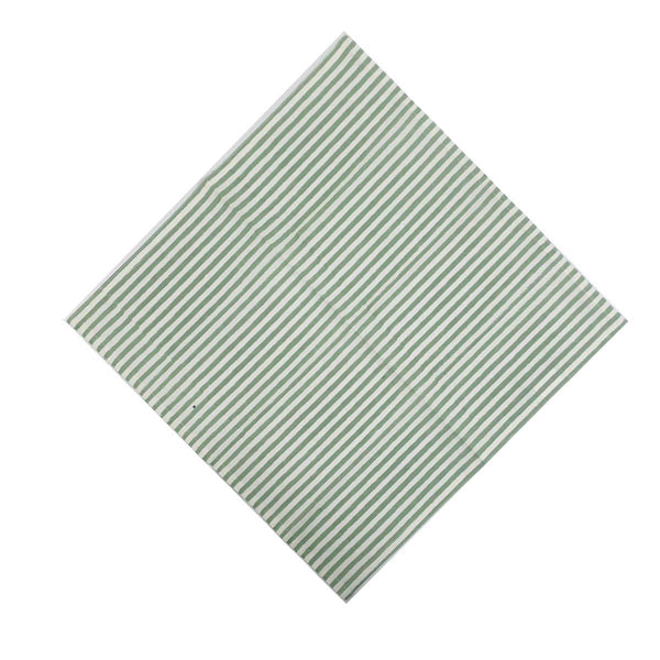 A square piece of fabric or paper with a fine diagonal striped pattern in sage green and white, shown on a plain white background.