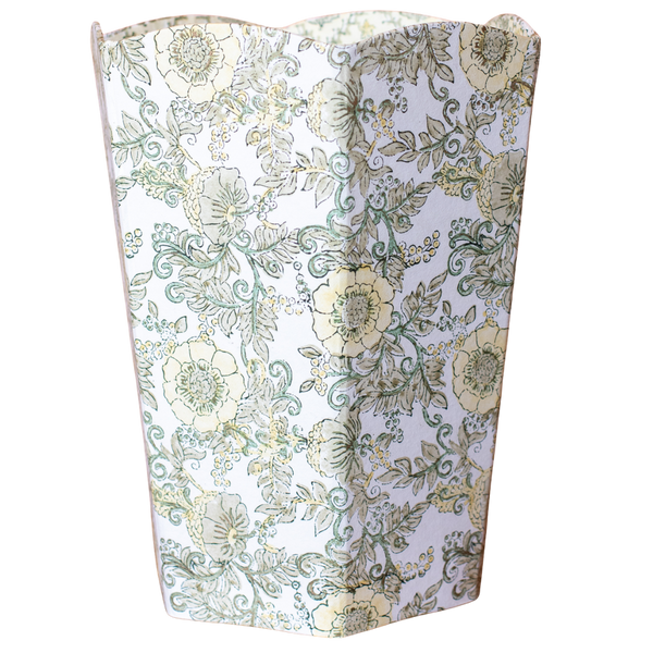 Floral-patterned blockprint paper waste basket