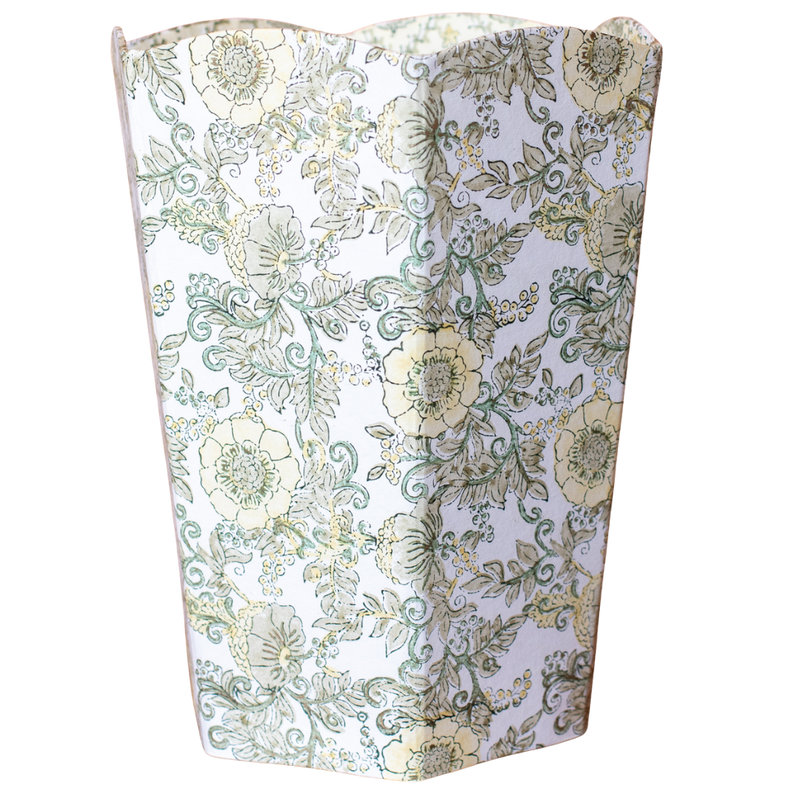 Floral-patterned blockprint paper waste basket