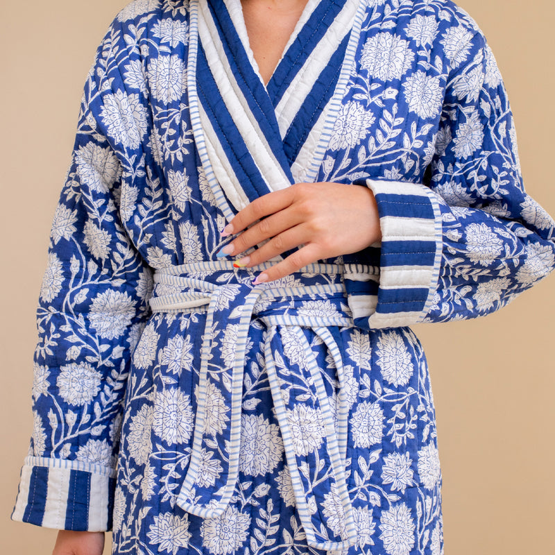 ZINAT BLUE Quilted Long Dressing Gown