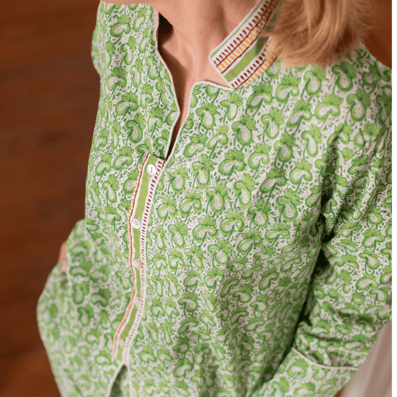 LUNA Verde Blockprint Long Cotton Pyjamas