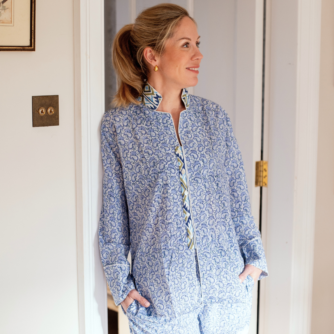 LUNA Sky Blockprint Long Cotton Pyjamas
