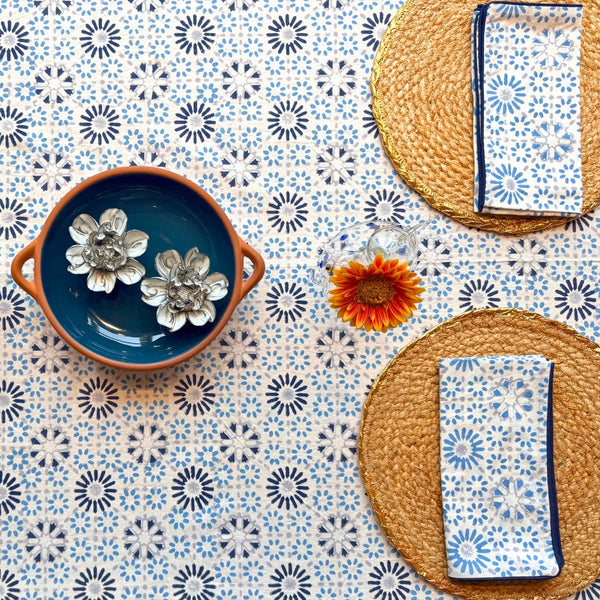 CHAKRA BLUE FARO Blockprint Tablecloth
