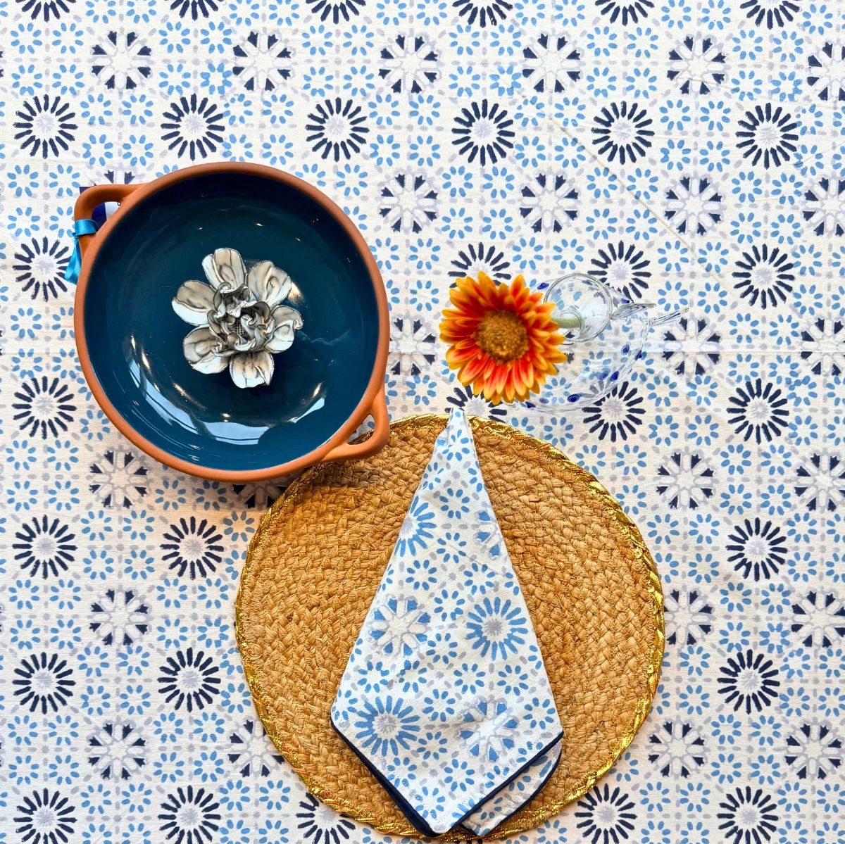 CHAKRA BLUE Blockprint Tablecloth