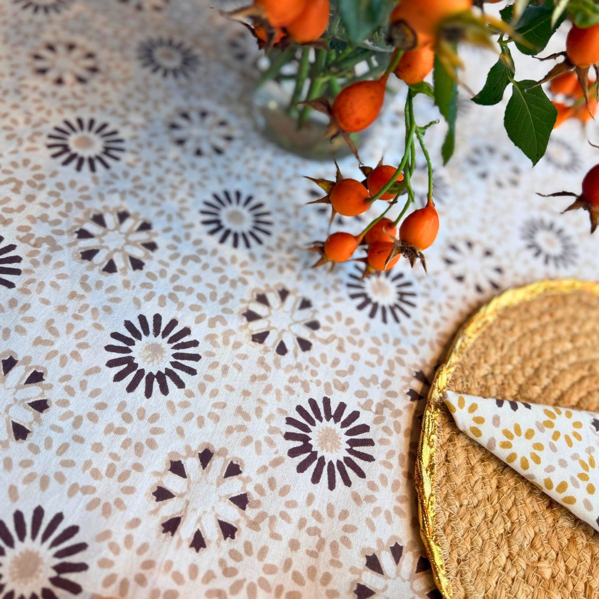 CHAKRA CHOCOLATE Blockprint Tablecloth
