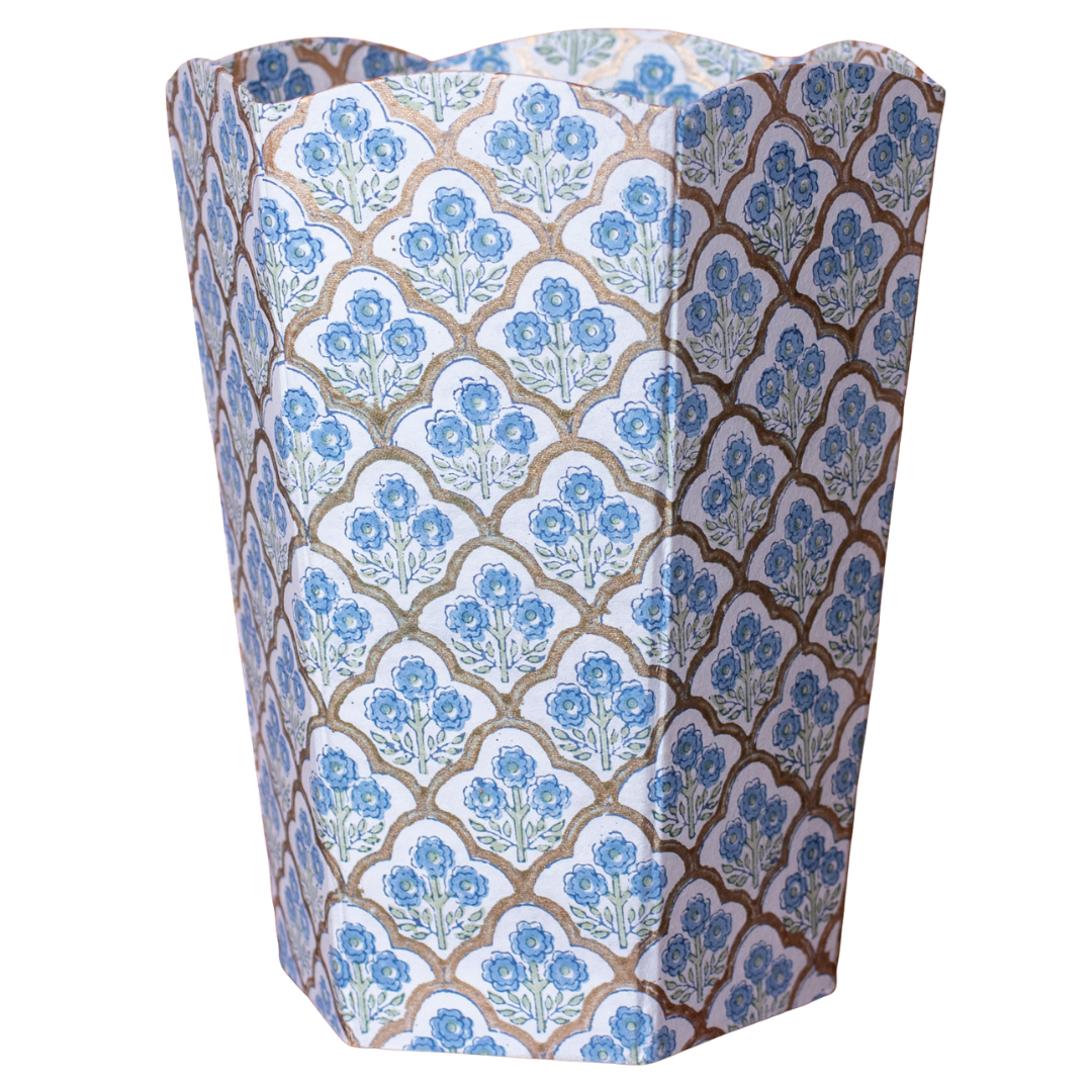 CORNFLOWER Blockprint Paper Waste Basket