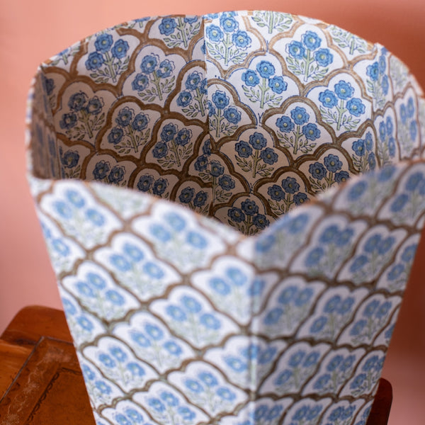 CORNFLOWER Blockprint Paper Waste Basket