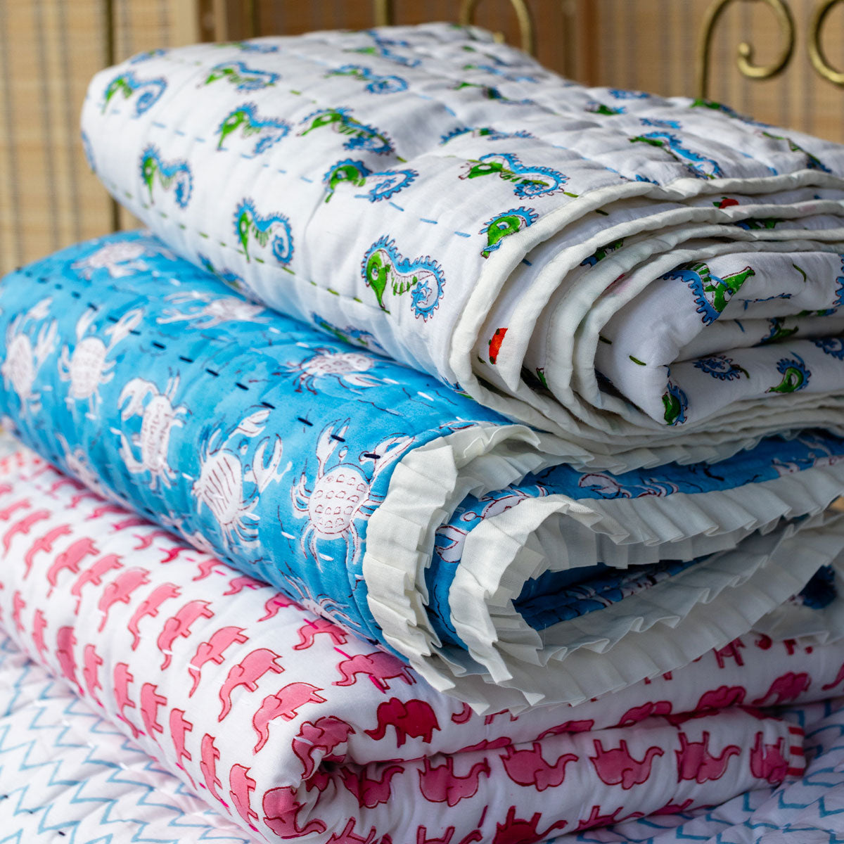 CRABBY Blockprint Reversible Junior Quilt