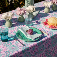 DAHLIA Turquoise Blockprint Tablecloth