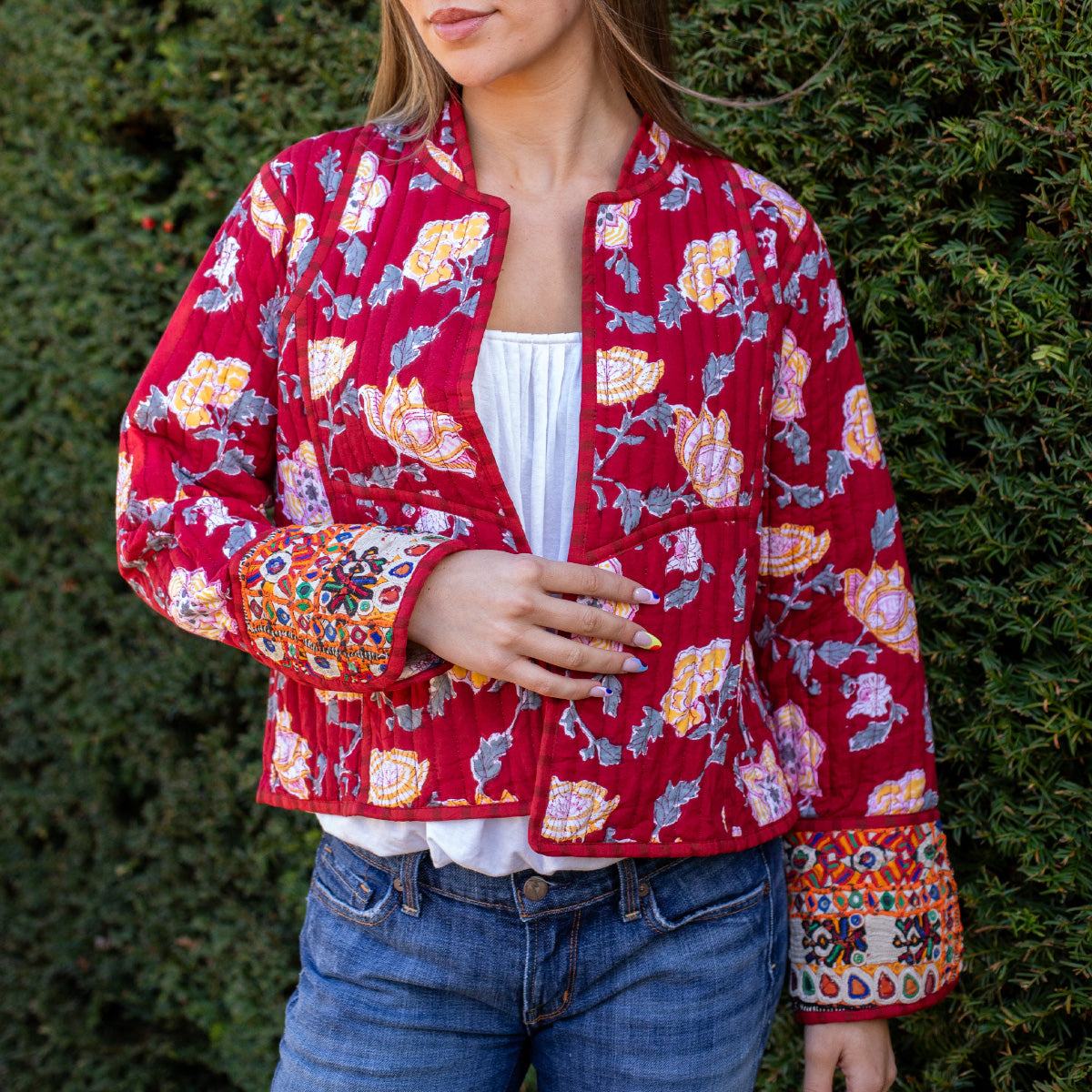 quilted jackets, Faro quilted jackets, cotton quilted waist coats, Block Printed Boho Style clothing,  Quilted Handmade Jackets