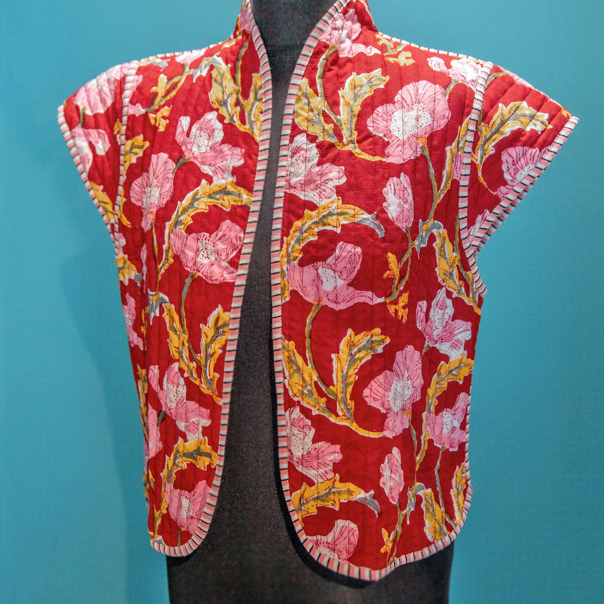 blockprint jackets, quilted jackets, quilted gilets, block print gilets, block print waistcoats, cotton waistcoats