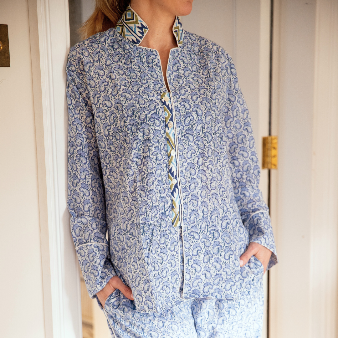 LUNA Sky Blockprint Long Cotton Pyjamas