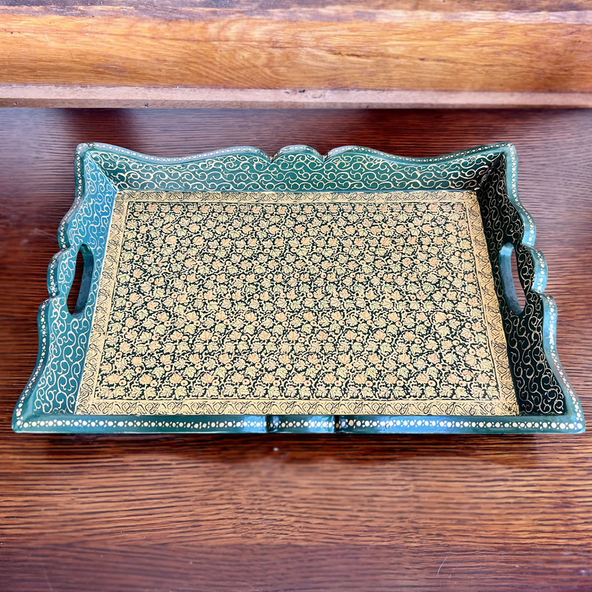 NUR Forest Green Floral Papier Mache Tray