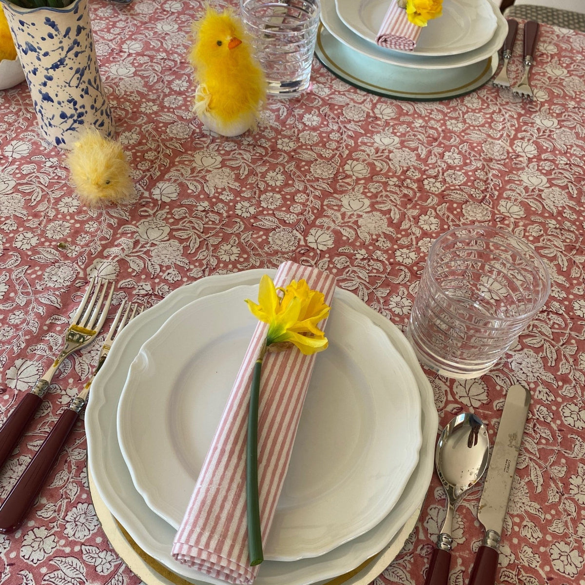 FLORENCE DUSTY ROSE Striped Blockprint Napkins