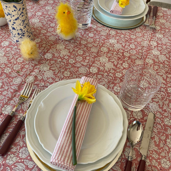 FLORENCE DUSTY ROSE Striped Blockprint Napkins