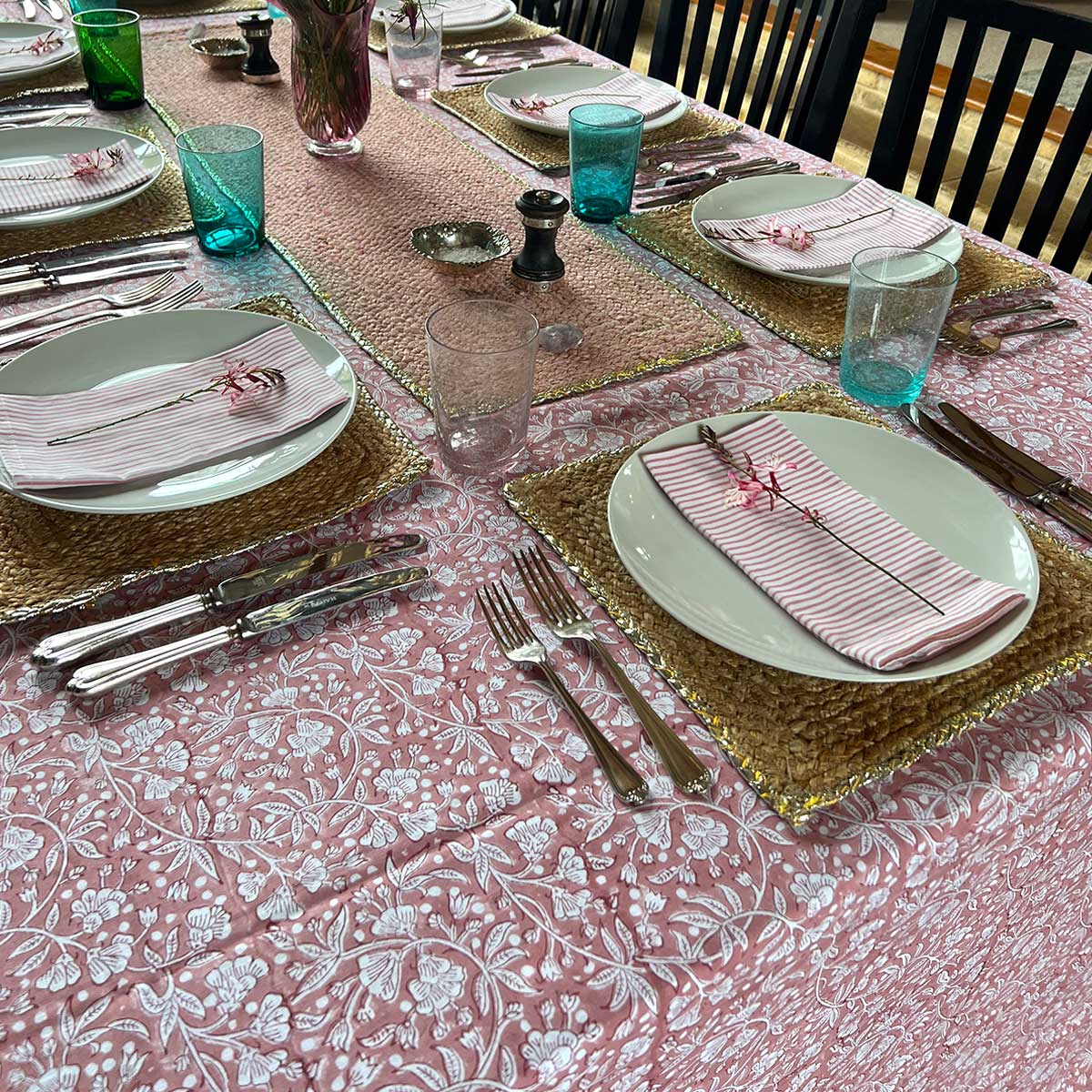 FLORENCE Rose Blockprint Tablecloth