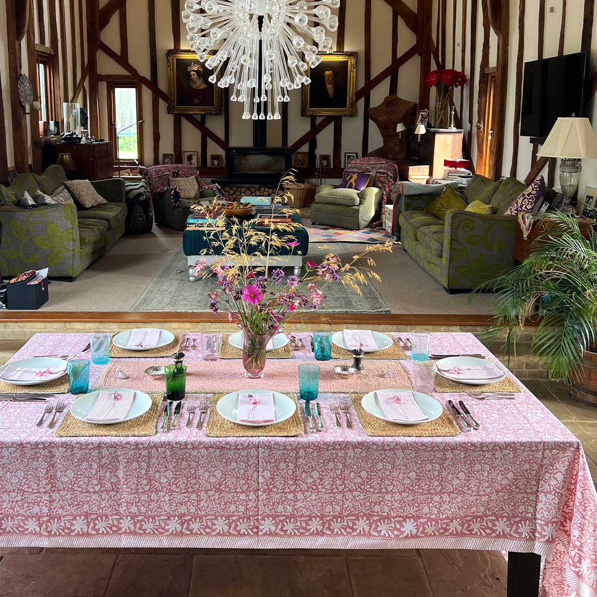 FLORENCE Rose Blockprint Tablecloth