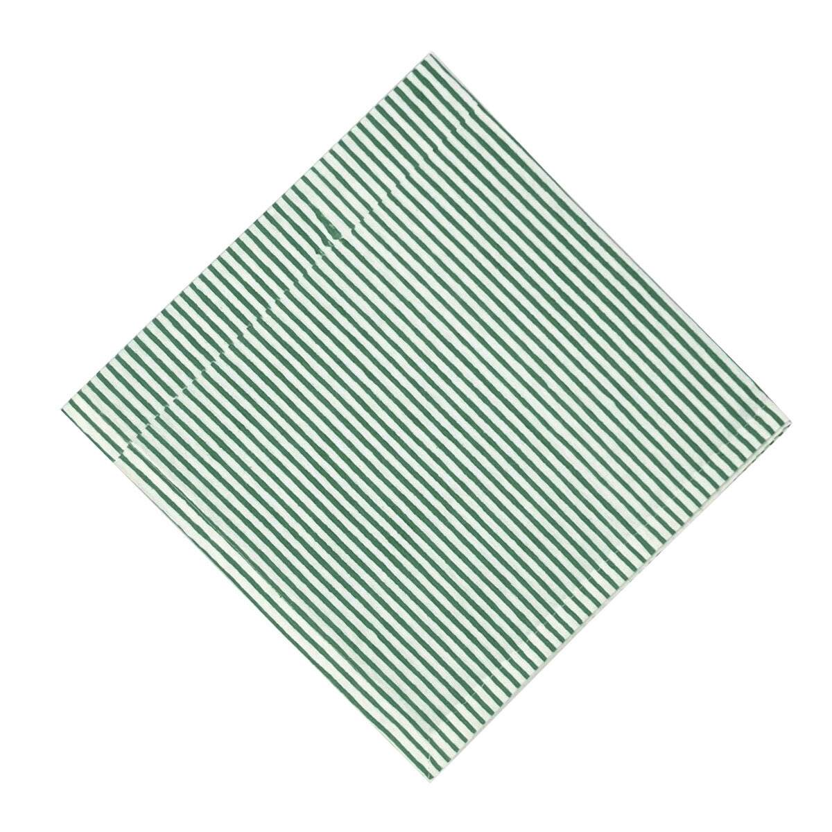 Green striped napkin on a white background