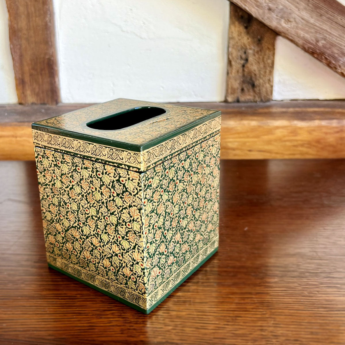 NUR Forest Green Hand Painted Square Tissue Box