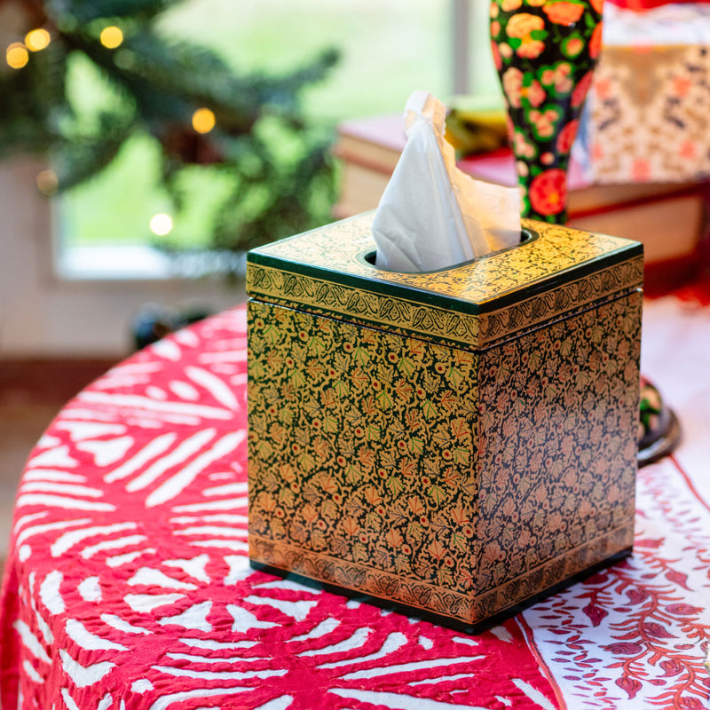 Home Decor Tissue Box, papier mache box, hand painted box, handmade tissue box, festive gifts, papier mache boxes, Tissue Holder, square tissue box