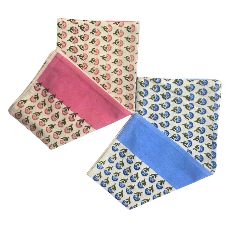 Set of three patterned cloths with different color schemes on a white background