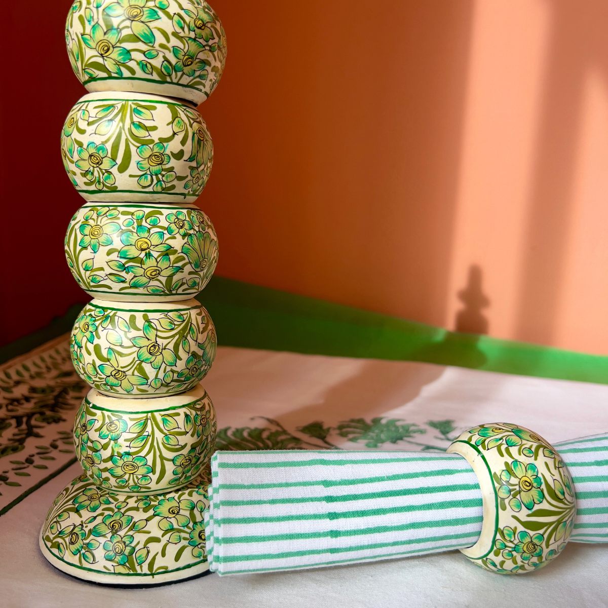 luxury table setting accessories

table décor accessories

elegant table styling

stylish table setting

dining table accessories

hand painted Kashmiri napkin rings

artisan table décor from Kashmir

handcrafted table accessories

decorative floral napkin rings

luxury artisan napkin rings