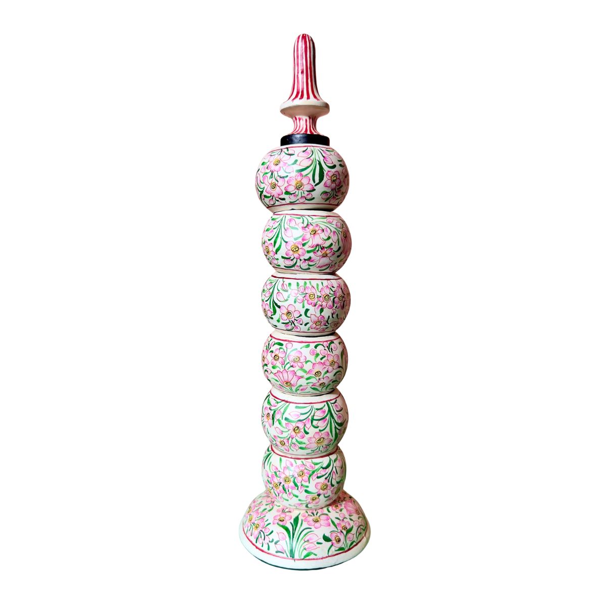 GULZAR, pink hand-painted napkin rings from Kashmir. Set of 6