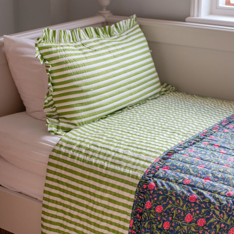 LEXI GREEN Stripe Ruffle Long Cushion