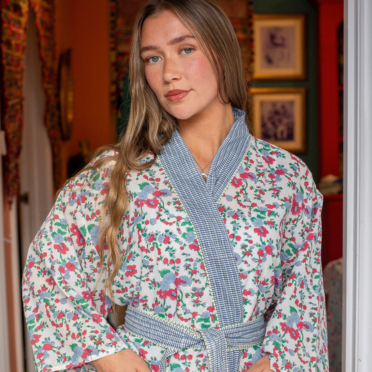 SOPHIE Blockprint Long Dressing Gown