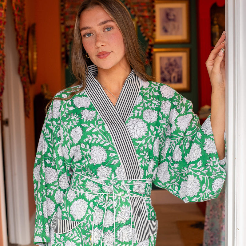 Cotton dressing gowns, summer dressing gowns, blockprint dressing gowns, summer kimonos, block print kimonos, blockprint kimonos, beach wraps
