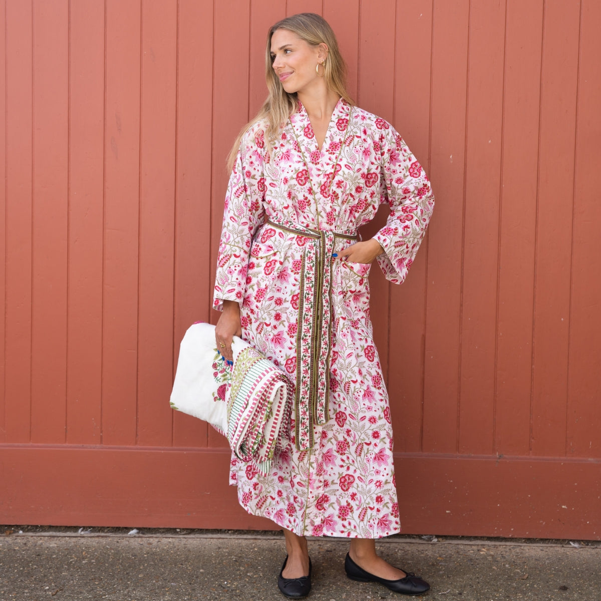 INDIA Pink Blockprint Dressing Gown