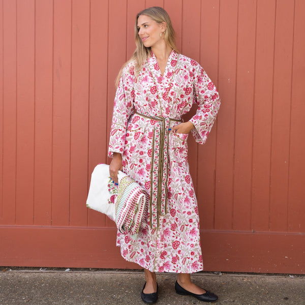 INDIA Pink Blockprint Dressing Gown