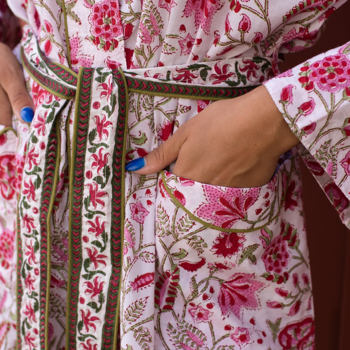 INDIA Pink Blockprint Dressing Gown