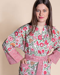 Cotton dressing gowns, summer dressing gowns, blockprint dressing gowns, summer kimonos, block print kimonos, blockprint kimonos, beach wraps