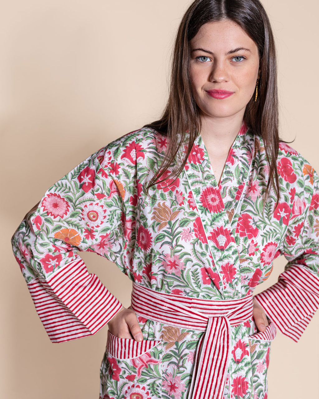 Cotton dressing gowns, summer dressing gowns, blockprint dressing gowns, summer kimonos, block print kimonos, blockprint kimonos, beach wraps