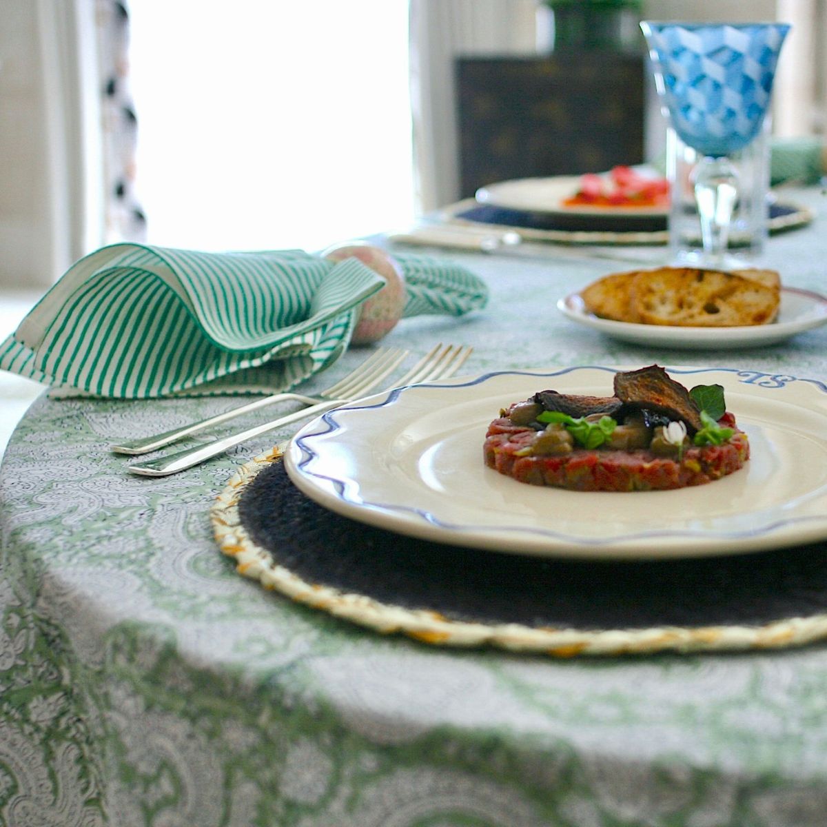 Indian block print tablecloth UK, alfresco dining, spring summer table décor, Luxury Indian Block Print Tablecloths, block print tablecloth for garden dining