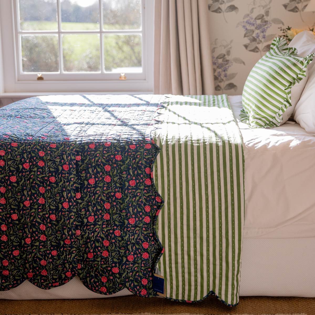 JARDIN Navy Padded Kantha Bedspread