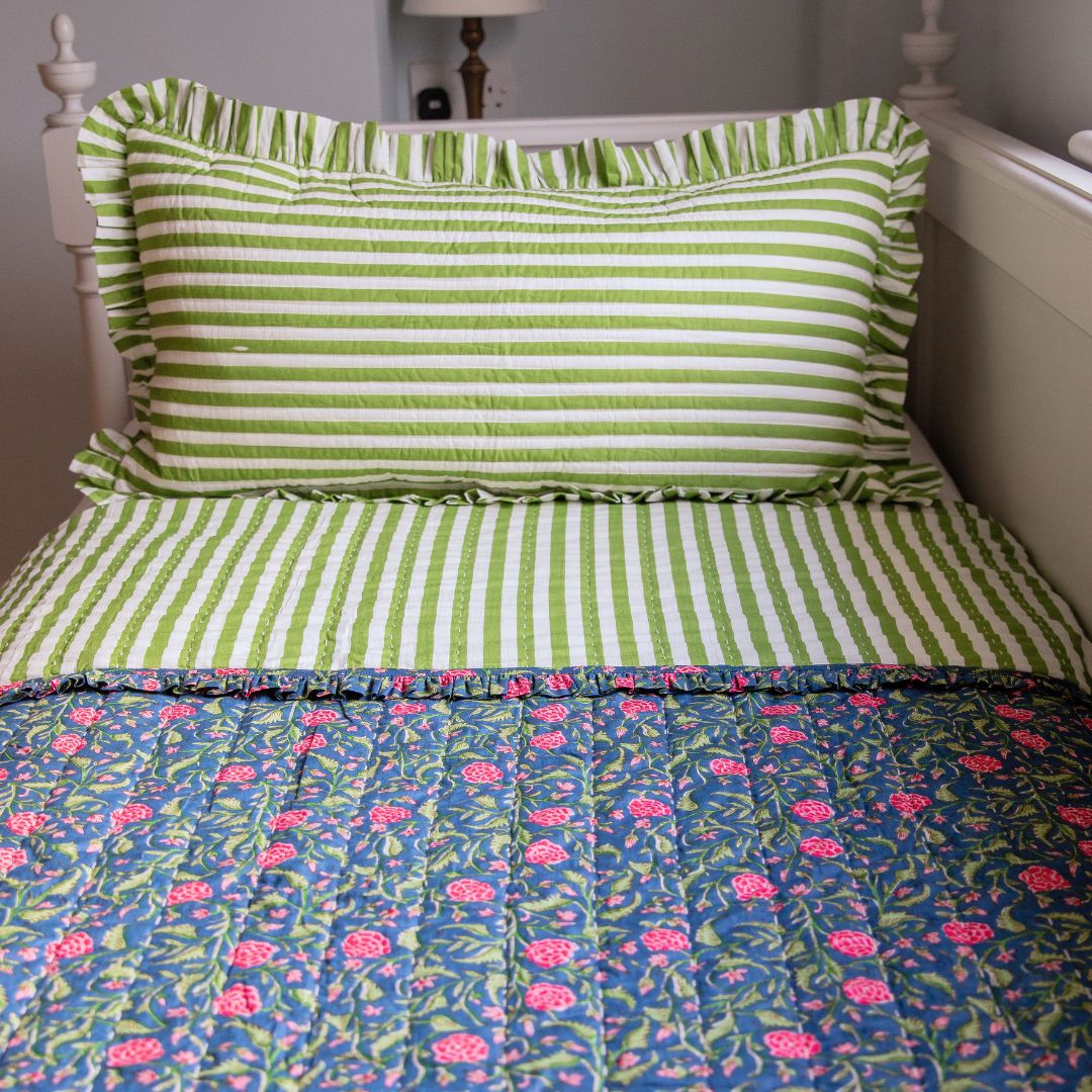 LEXI GREEN Stripe Ruffle Long Cushion