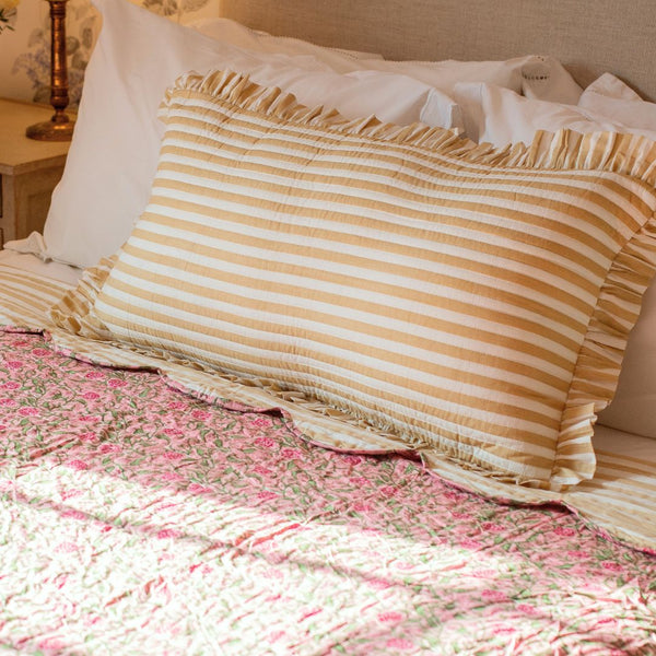 LEXI SAND Stripe Ruffle Long Cushion