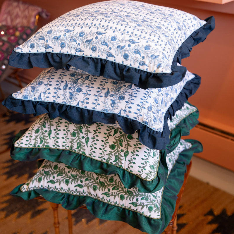 LIANA Blue Blockprint Square Cushion