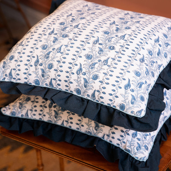 LIANA Blue Blockprint Square Cushion