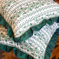 blockprint square cushions, Ruffle cushions, blockprint ruffle cushions, bed cushions, garden cushions
