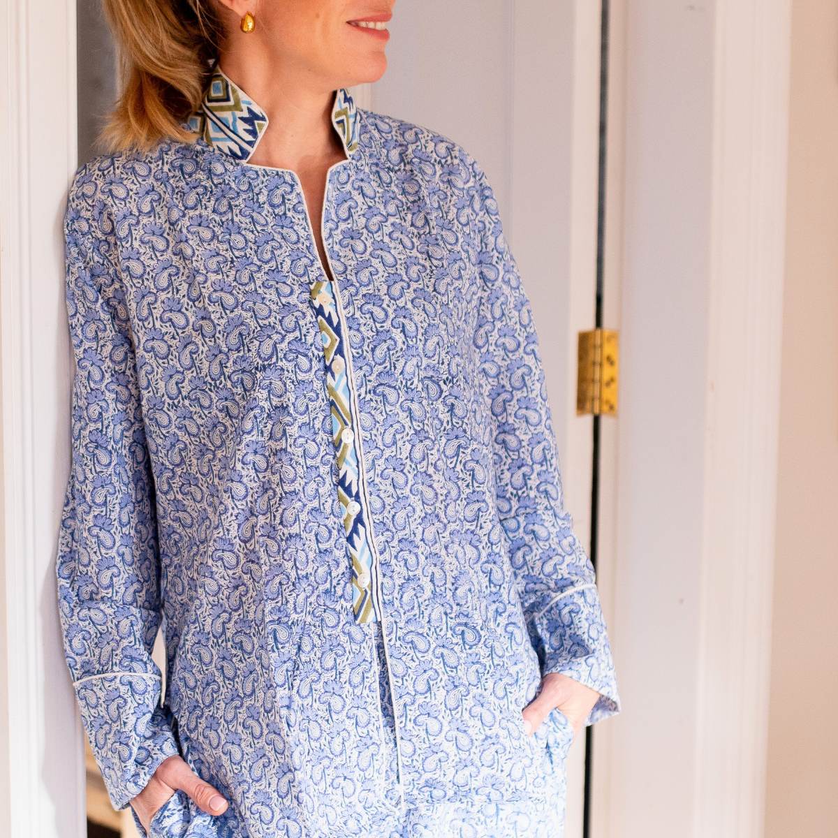 LUNA Sky Blockprint Long Cotton Pyjamas