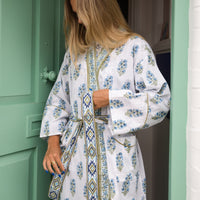 LUXOR Blue Blockprint Dressing Gown